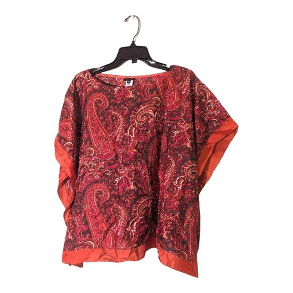 Talbots Silk Poncho Top Womens Sz S/ M Rust Orange Paisley Scarf - Picture 1 of 9